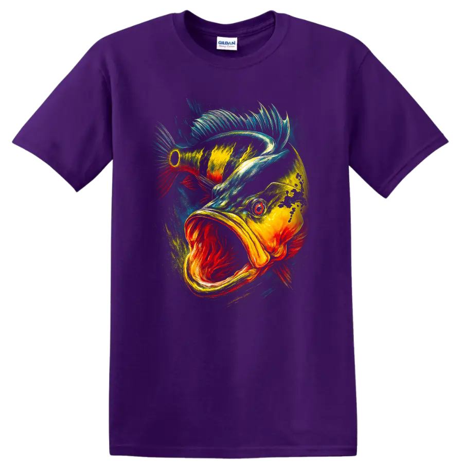 Colorful Jumping Fish Art T Shirt Vibrant Wildlife Graphic Tee - Purple