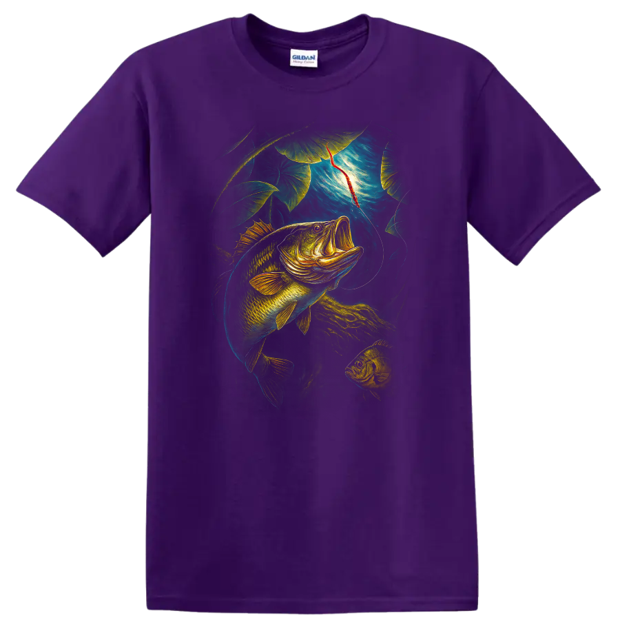 Colorful Bass Fishing T Shirt Lure Catch Fish Art Outdoor Angler Tee - Purple