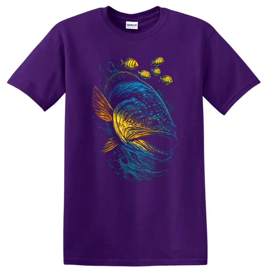 Colorful Fish School T Shirt Vibrant Aquatic Art for Ocean Lovers - Purple
