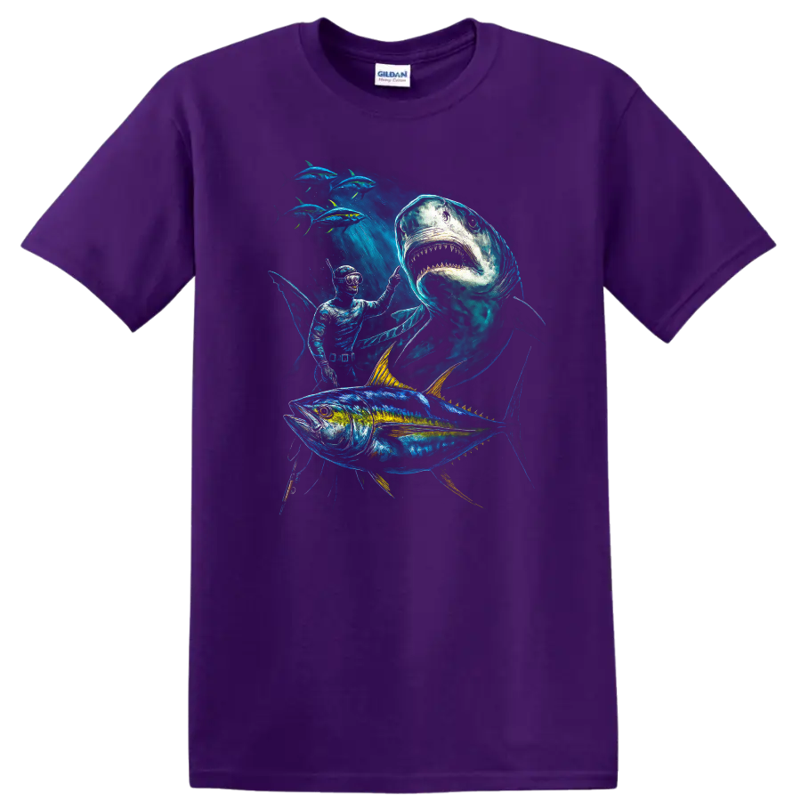 Ocean Fish Predator T Shirt Shark Tuna Diver Deep Sea Art - Purple