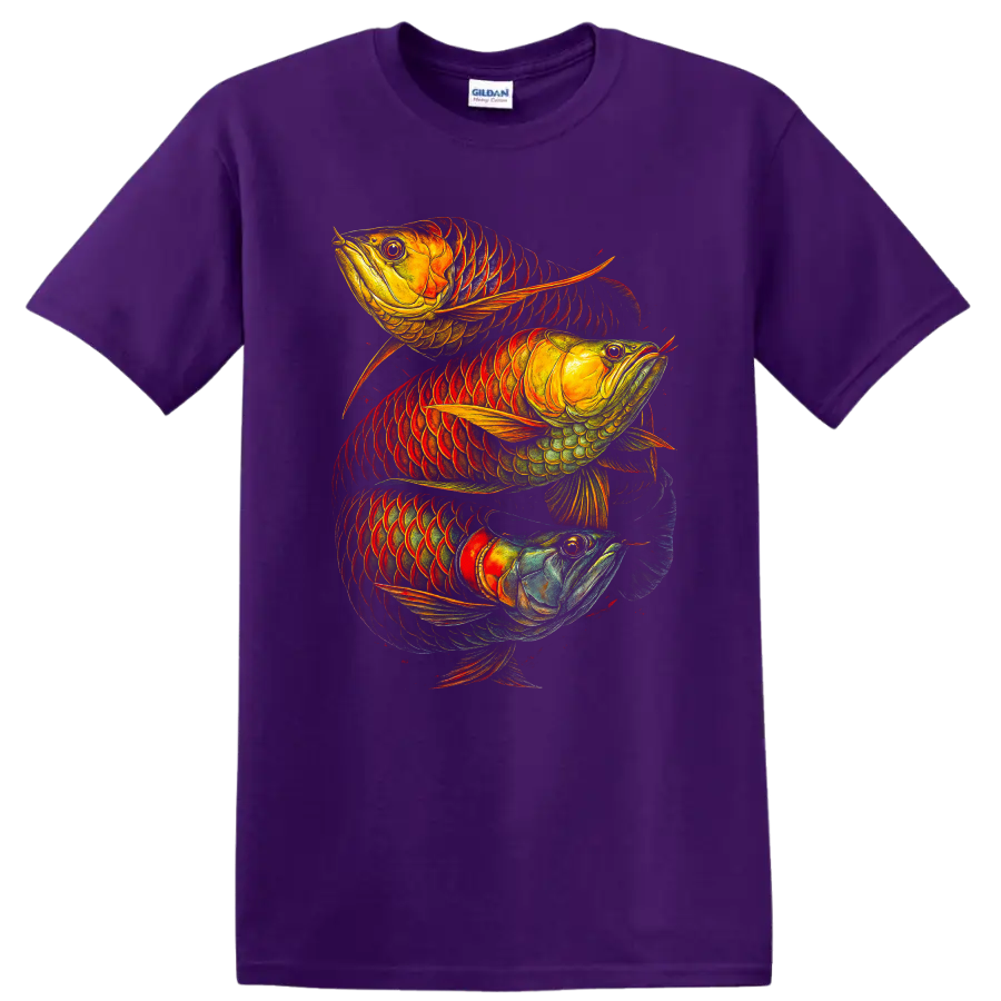 Three Arowana Fish Colorful Tropical Art T Shirt - Purple
