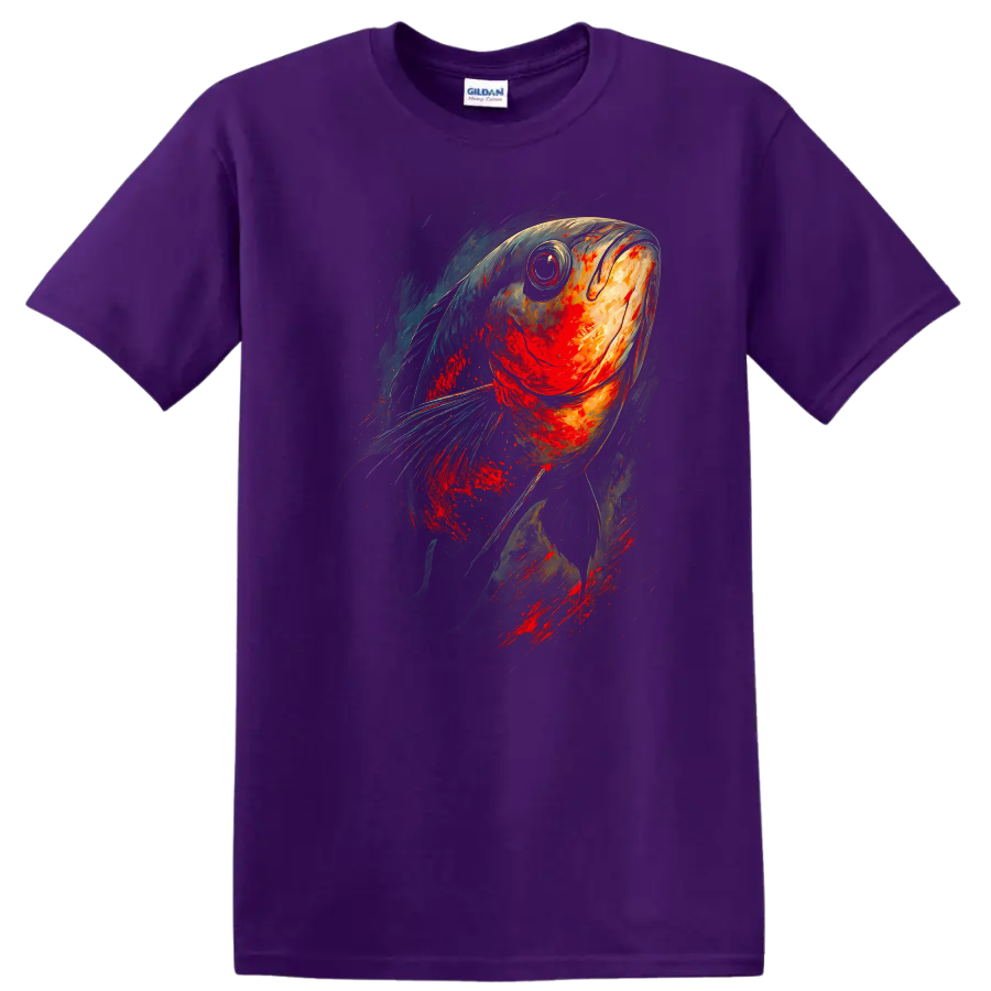 Abstract Colorful Fish Art T Shirt Vibrant Ocean Painterly Graphic Tee - Purple