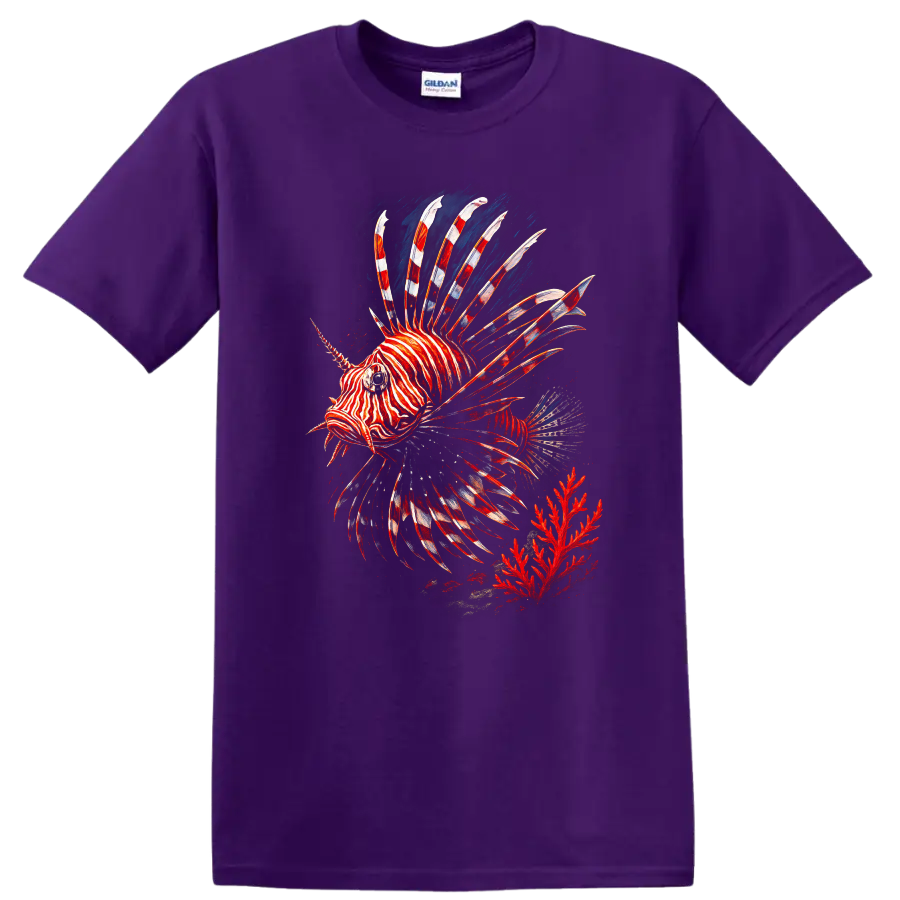 Red Lionfish Zebra Fish T Shirt Colorful Ocean Reef Graphic - Purple