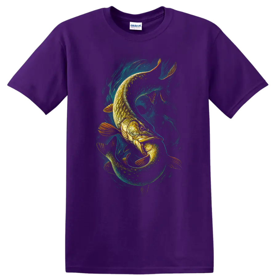 Abstract Fish Swirl Art T Shirt Vibrant Angler Design for Fishing Fans - Purple