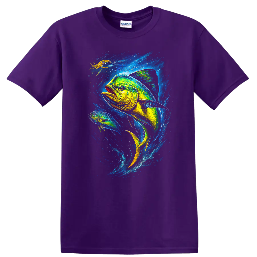 Vibrant Fish Art T Shirt Colorful Ocean Angler Gift - Purple