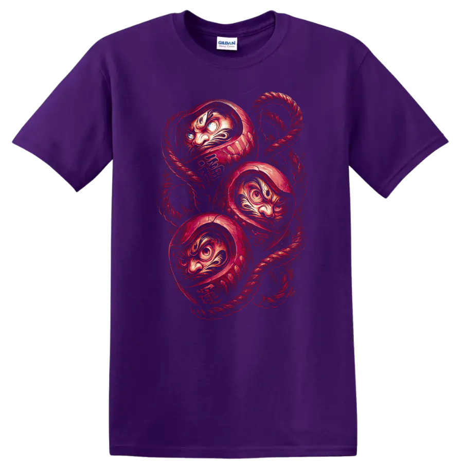 Japanese Daruma Mask Rope Graphic T Shirt for Bold Streetwear Style - Purple