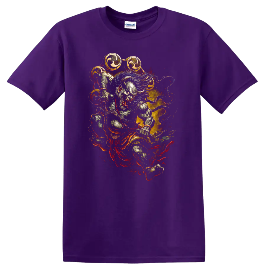 Japanese Style Oni Warrior T Shirt Dramatic Fire Art Graphic - Purple