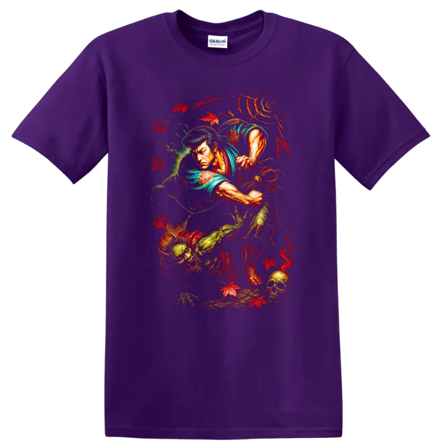 Japanese Samurai Warrior Dragon T Shirt Bold Vintage Anime Style - Purple