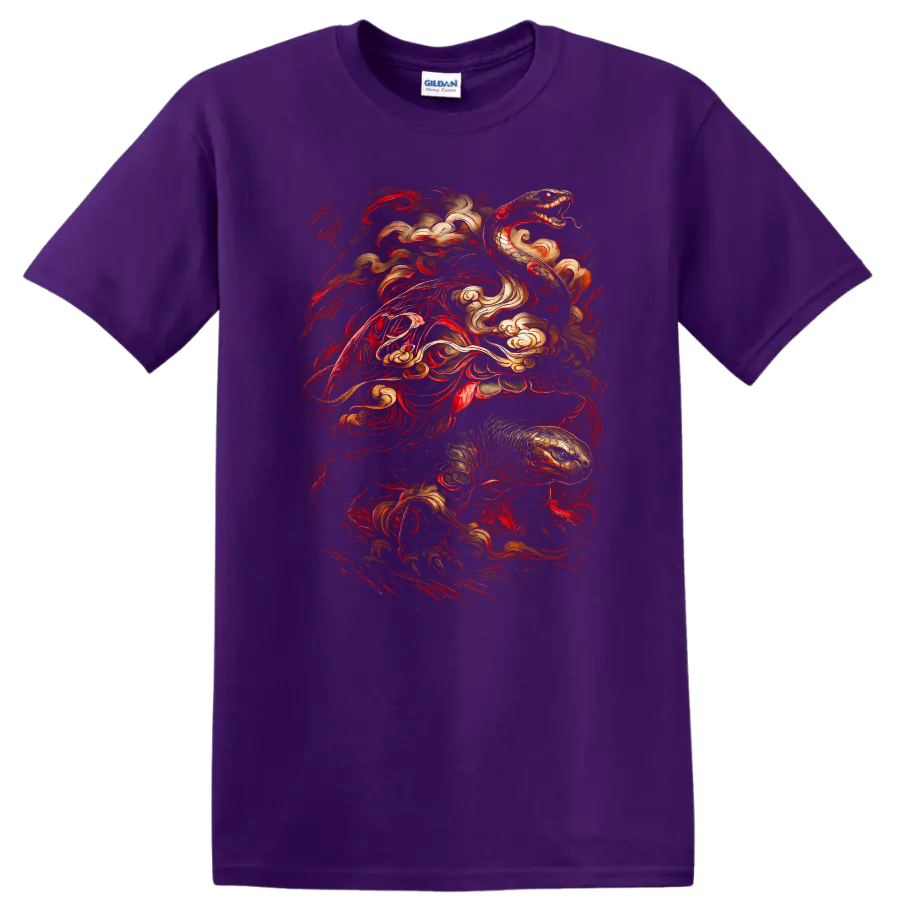 Japanese Style Dragon Snake Swirl Art T Shirt for Bold Streetwear - Purple