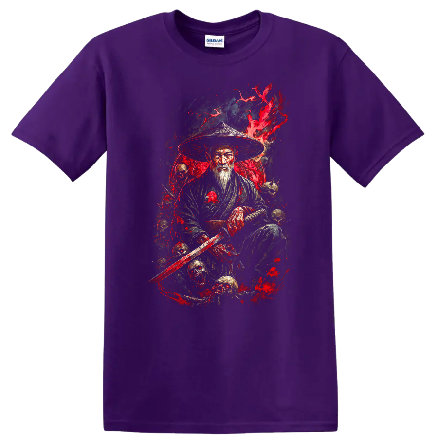 Japanese Samurai Warrior Sword Graphic T Shirt Dark Red Art - Purple