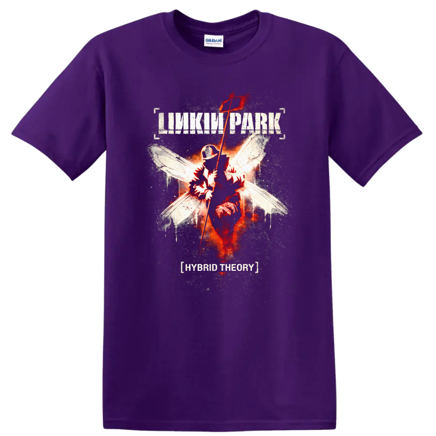 Linkin Park Hybrid Theory Vintage Classic Rock T Shirt on a Purple T Shirt
