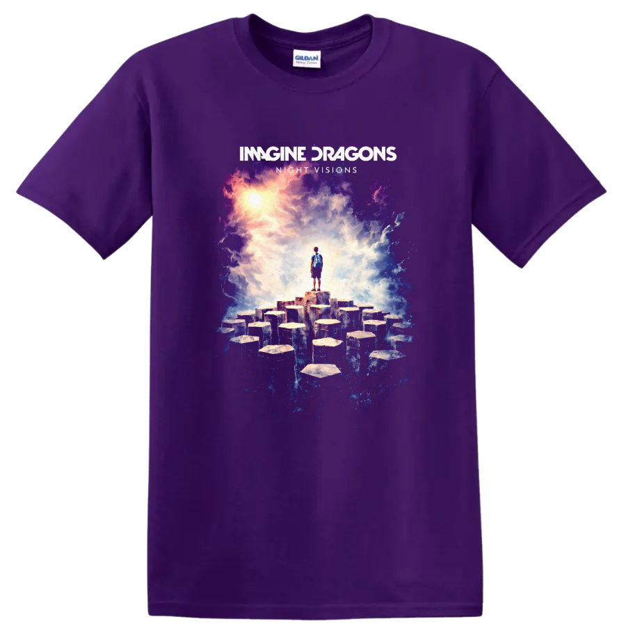 Imagine Dragons Night Visions Vintage Album Art T Shirt on a Purple T Shirt