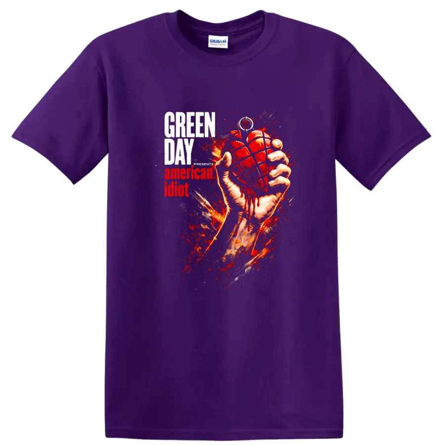 Green Day American Idiot Vintage Classic Rock T Shirt on a Purple T Shirt