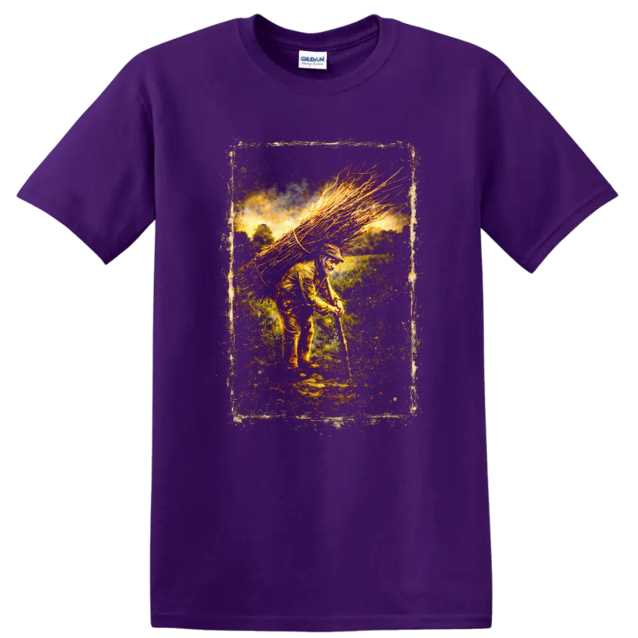 Vintage Classic Rock Album Cover Art T Shirt design inspired by Led Zeppelin on a Purple T Shirt