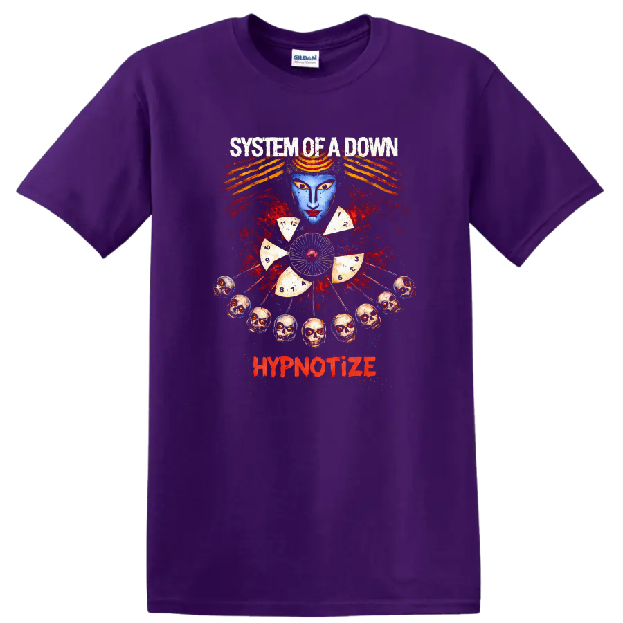 System of a Down Hypnotize Vintage Rock T Shirt on a Purple T Shirt