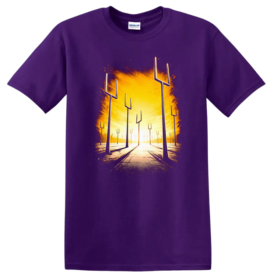 Vintage classic rock album cover art style T Shirt design on a Purple T Shirt