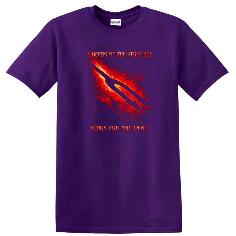 Queens of the Stone Age Songs for the Deaf T Shirt Vintage Rock Style on a Purple T Shirt
