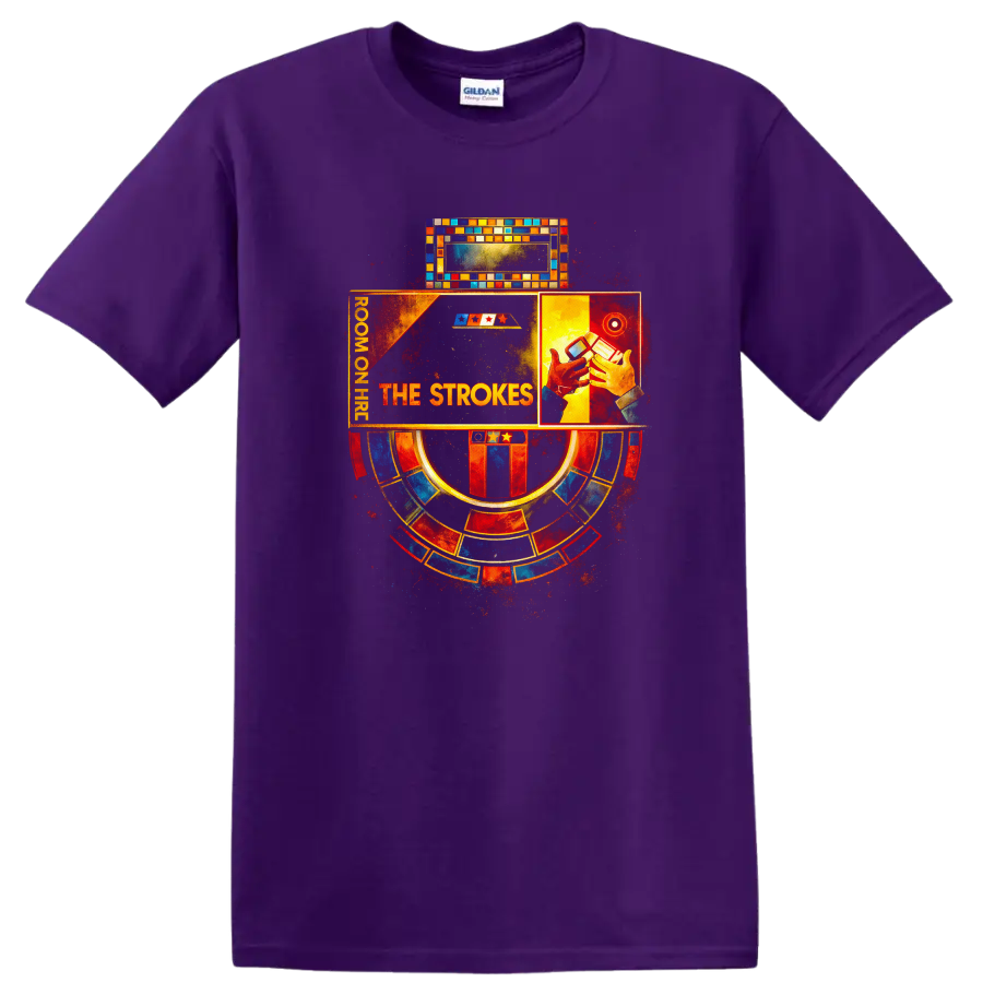 Vintage Classic Rock Album Cover Art T Shirt featuring The Strokes design on a Purple T Shirt