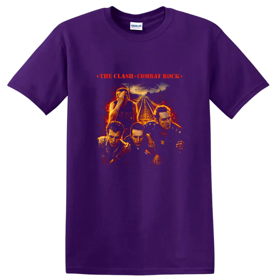 The Clash Combat Rock Vintage T Shirt on a Purple T Shirt