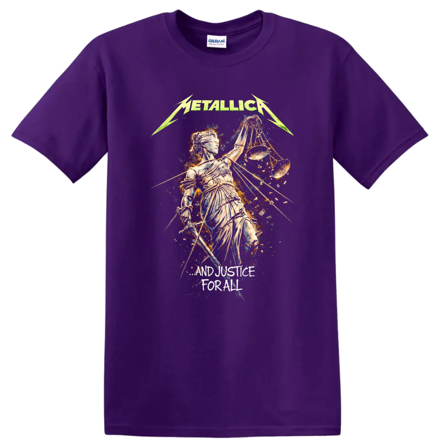 Metallica Justice Vintage Classic Rock T Shirt on a Purple T Shirt