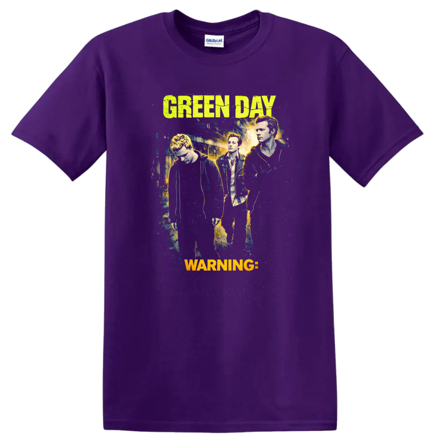 Green Day Vintage Classic Rock Album Cover Art T Shirt on a Purple T Shirt