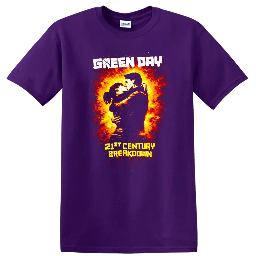 Green Day 21st Century Breakdown Vintage Classic Rock T Shirt on a Purple T Shirt