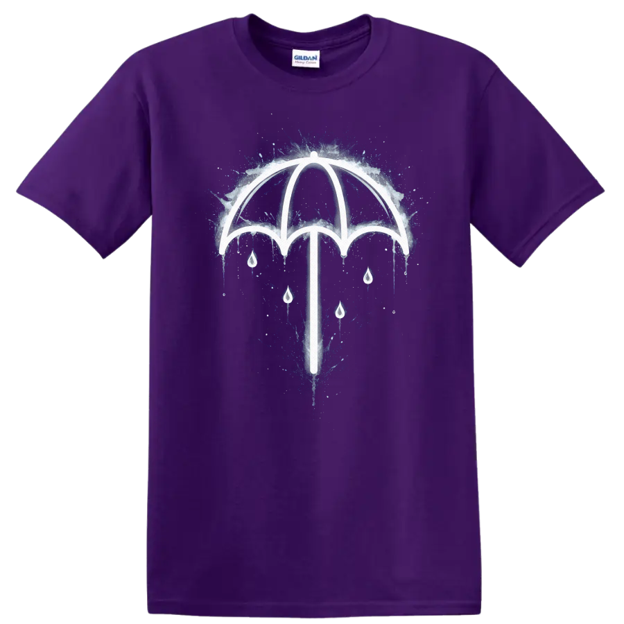 Vintage Classic Rock Umbrella graphic T Shirt design on a Purple T Shirt