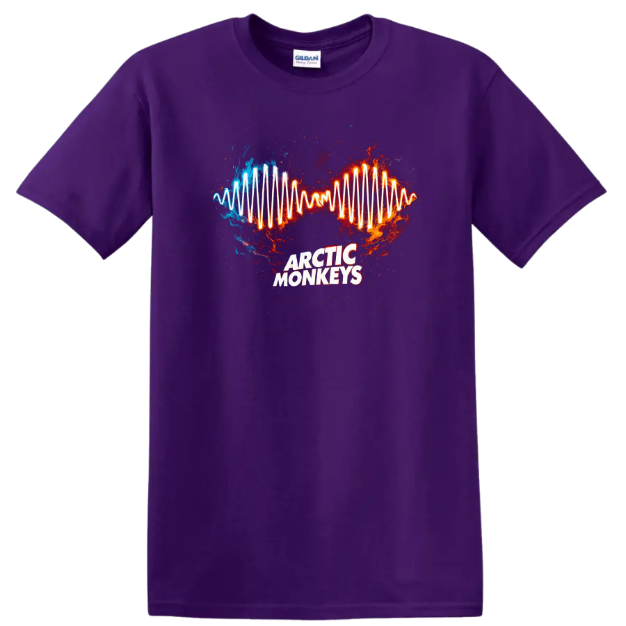 Arctic Monkeys Vintage Classic Rock Album Cover Art T Shirt on a Purple T Shirt