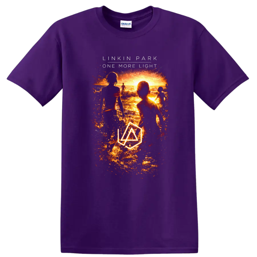 Linkin Park One More Light Vintage Album Cover Art T Shirt on a Purple T Shirt