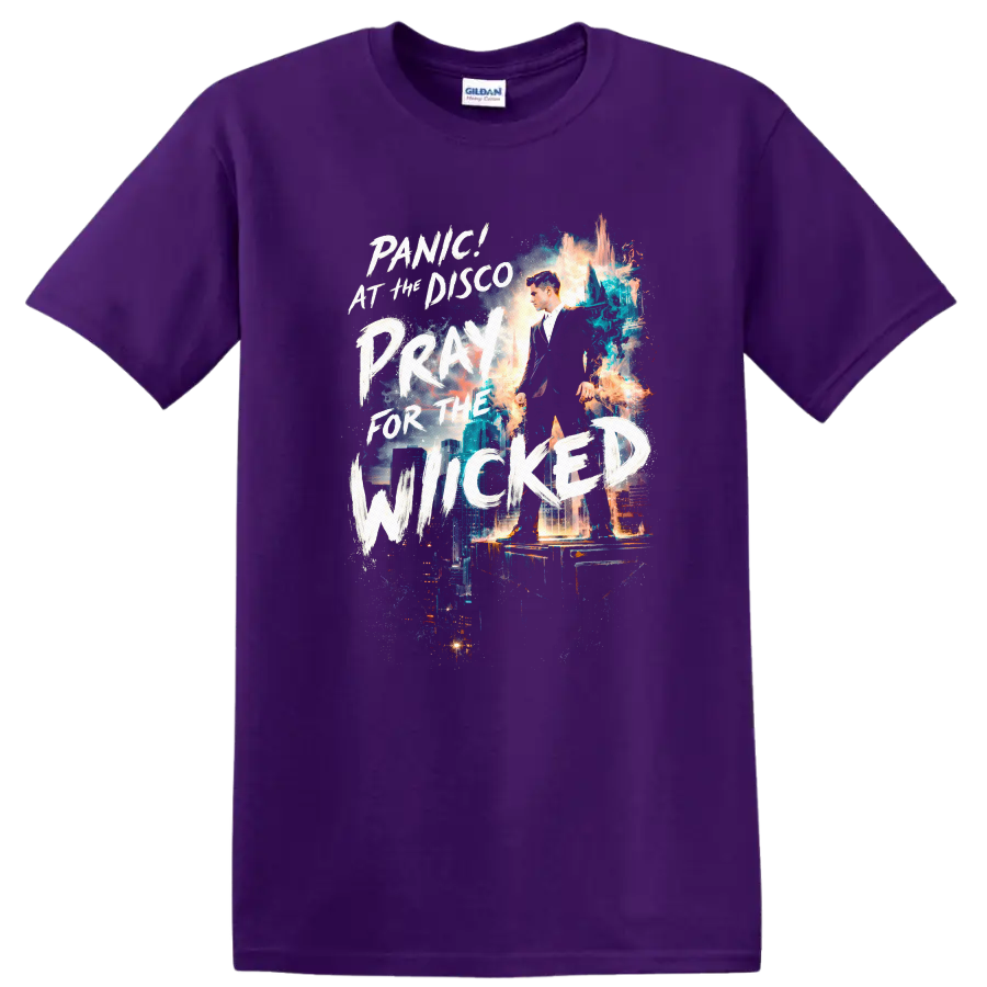 Panic! At The Disco Pray For The Wicked Vintage T Shirt on a Purple T Shirt