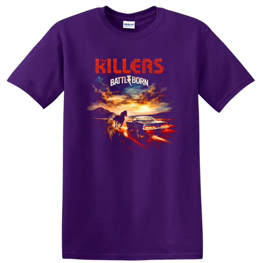 The Killers Battle Born Vintage Classic Rock T Shirt on a Purple T Shirt