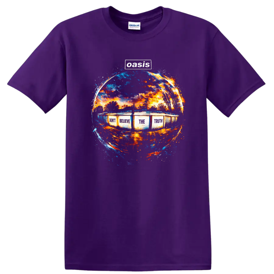 Vintage Classic Rock Album Cover Art Style T Shirt on a Purple T Shirt