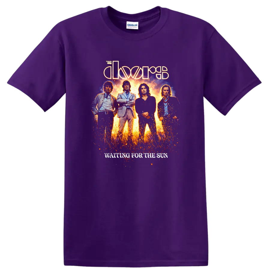 The Doors Waiting for the Sun Vintage Classic Rock T Shirt on a Purple T Shirt