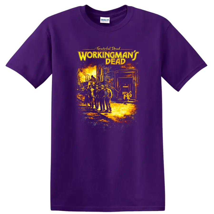Grateful Dead Workingman's Dead Vintage T Shirt on a Purple T Shirt