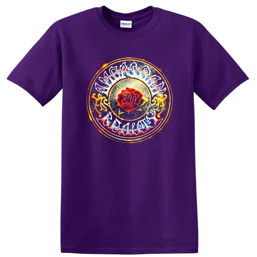 Vintage Classic Rock Album Cover Art T Shirt with rose design on a Purple T Shirt