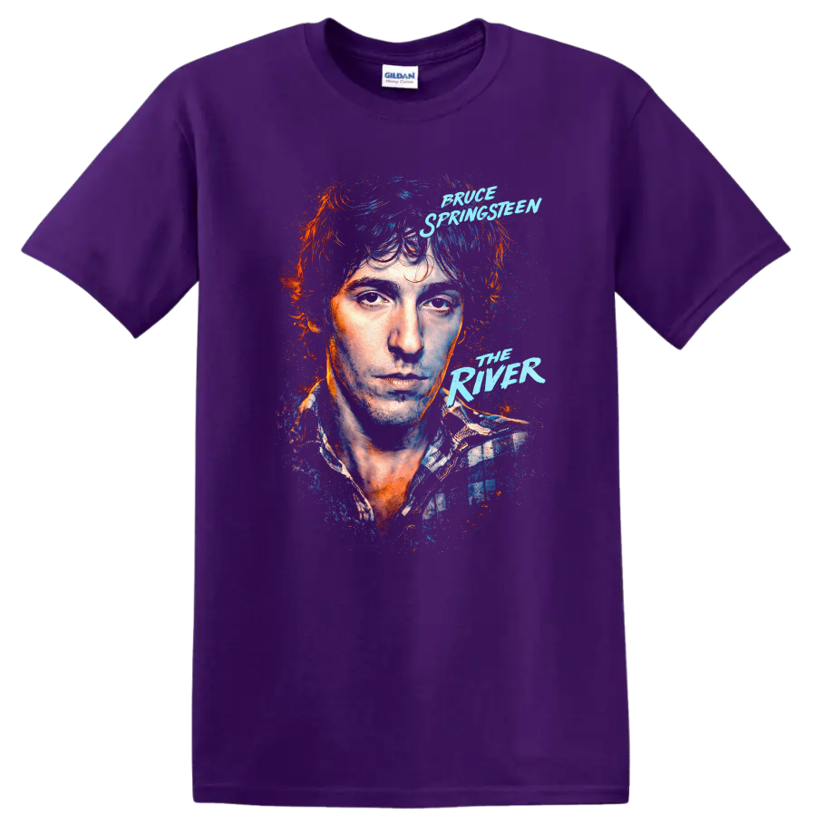 Bruce Springsteen The River Vintage Classic Rock T Shirt on a Purple T Shirt