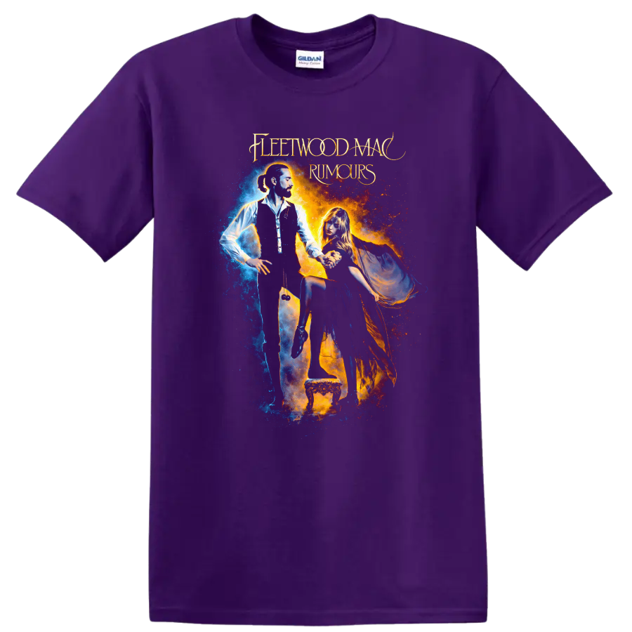 Fleetwood Mac Rumours Vintage Classic Rock Album Cover T Shirt on a Purple T Shirt