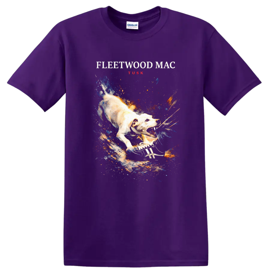 Fleetwood Mac Tusk Vintage Classic Rock Album Cover Art T Shirt on a Purple T Shirt