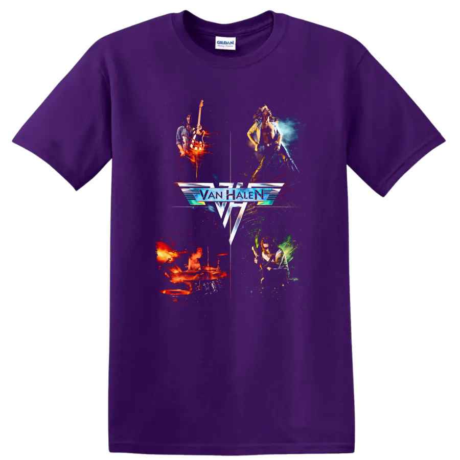 Van Halen Vintage Classic Rock Album Cover Art Style T Shirt on a Purple T Shirt