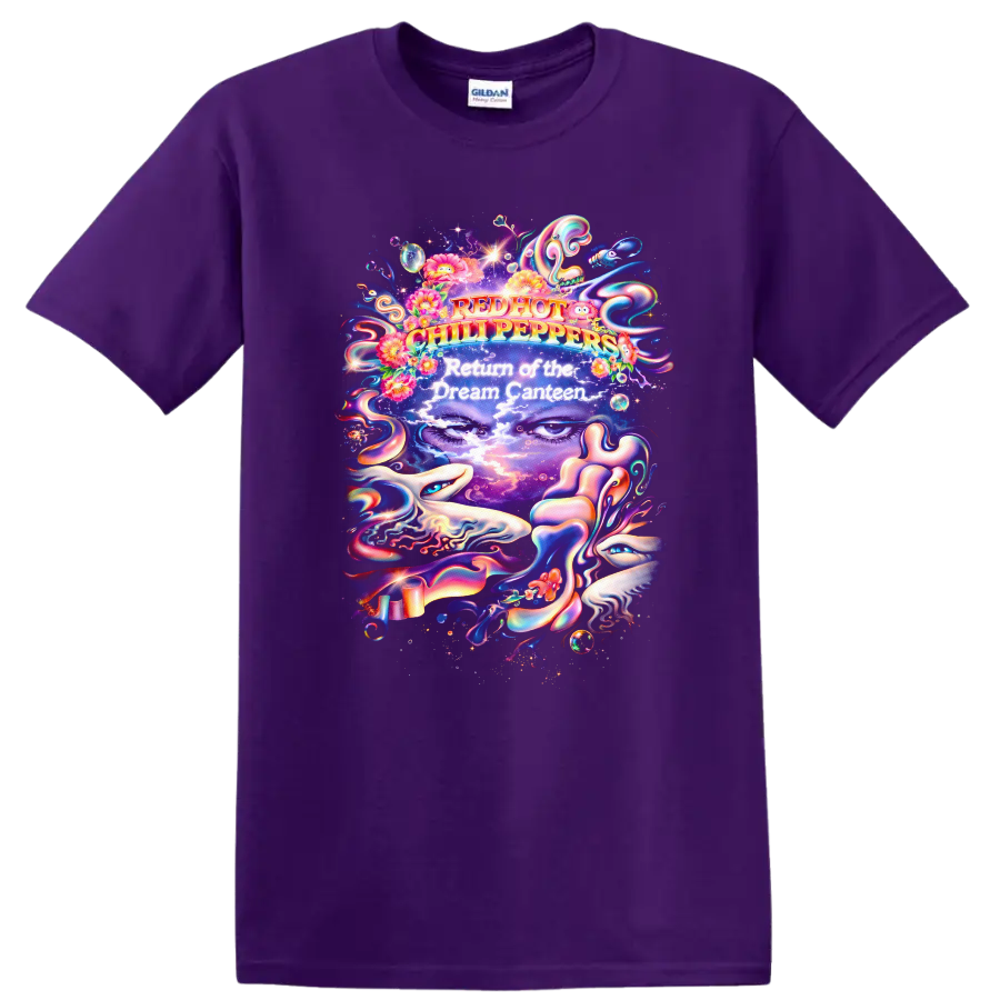 Red Hot Chili Peppers Dream Canteen T Shirt on a Purple T Shirt