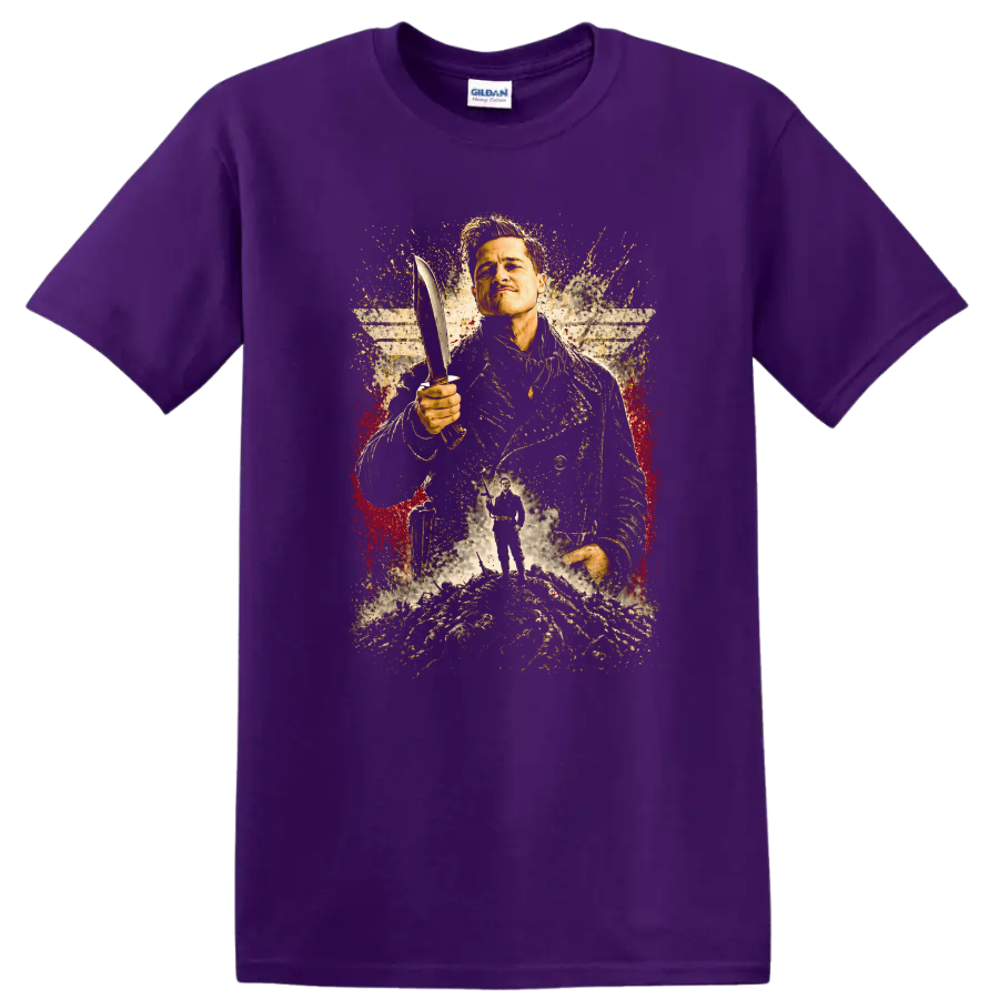 Inglourious Basterds Vintage Movie T Shirt Featuring Brad Pitt on a Purple T Shirt