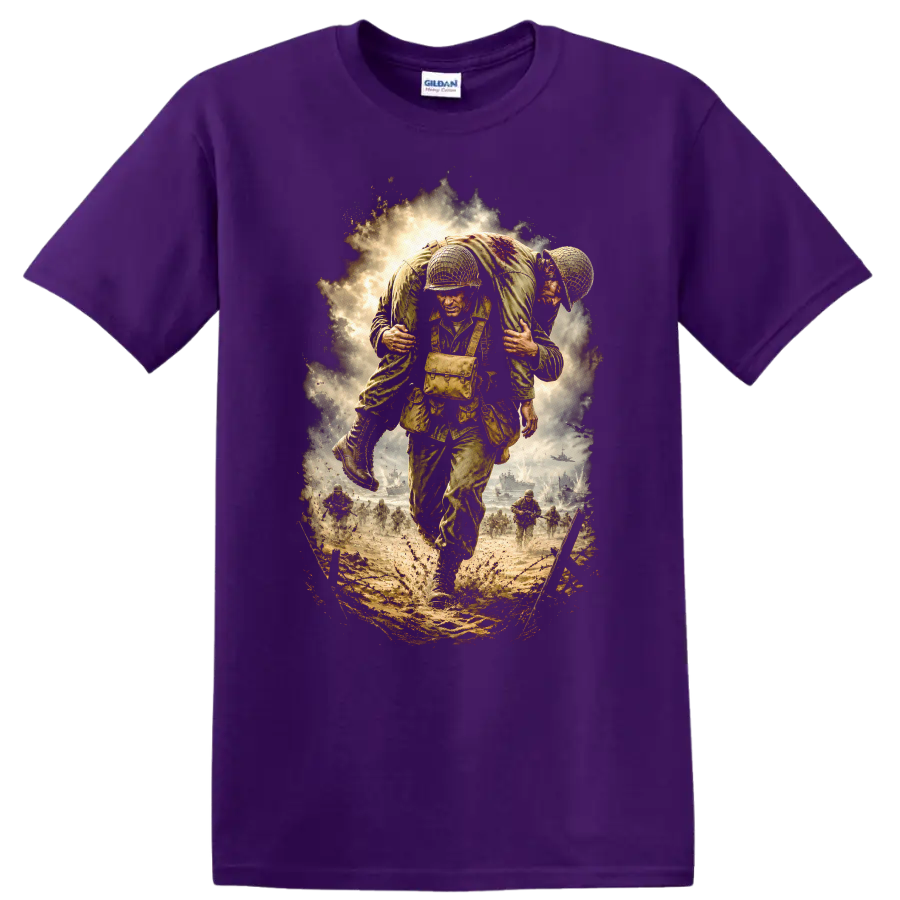 Saving Private Ryan Vintage Movie T Shirt on a Purple T Shirt