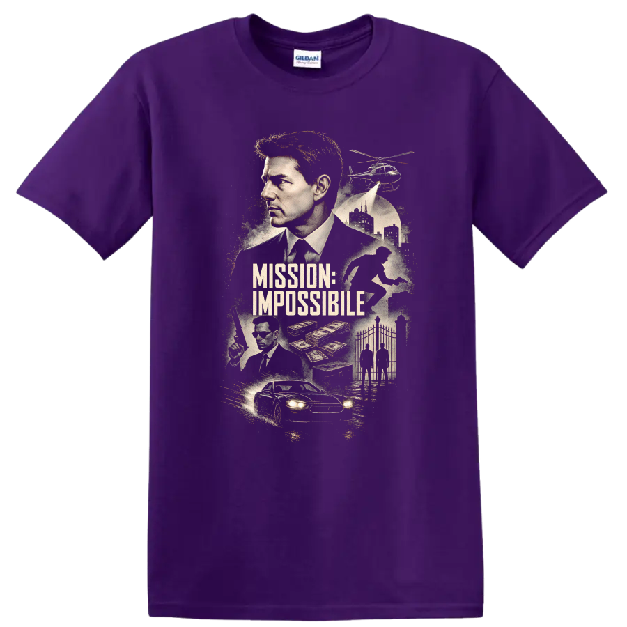 Vintage Cult Movie Character Portrait T Shirt on a Purple T Shirt