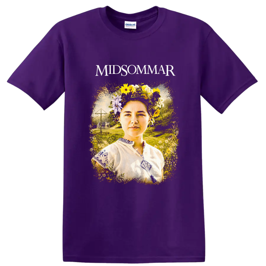 Midsommar Vintage Cult Movie Character Portrait T Shirt on a Purple T Shirt