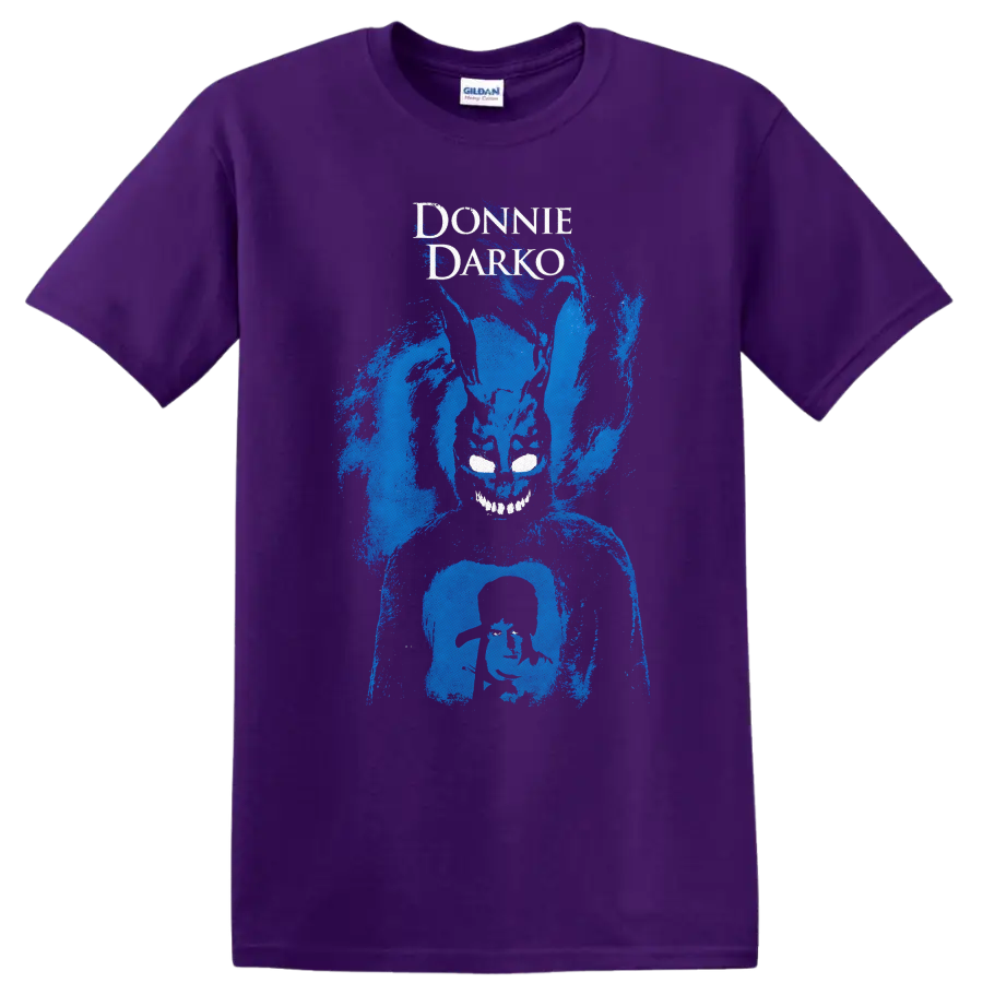 Donnie Darko Vintage Cult Movie Character T Shirt on a Purple T Shirt