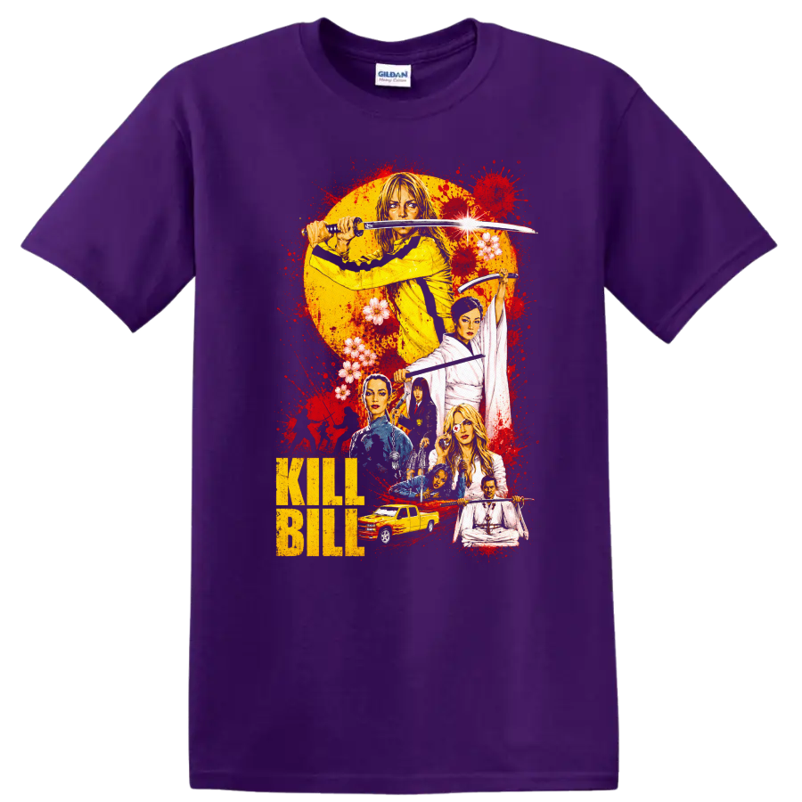 Kill Bill Vintage Cult Movie Character Portrait Style T Shirt on a Purple T Shirt