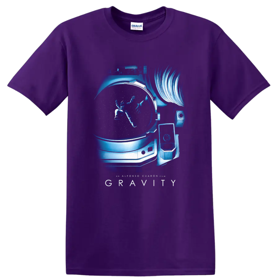 Gravity Vintage Cult Movie T Shirt on a Purple T Shirt