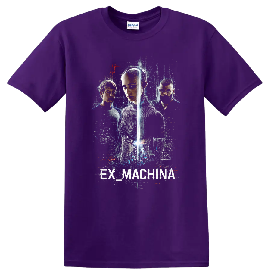 Ex Machina Vintage Cult Movie Character Portrait T Shirt on a Purple T Shirt