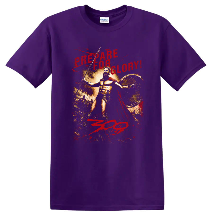 Prepare for Glory 300 Vintage Cult Movie T Shirt on a Purple T Shirt