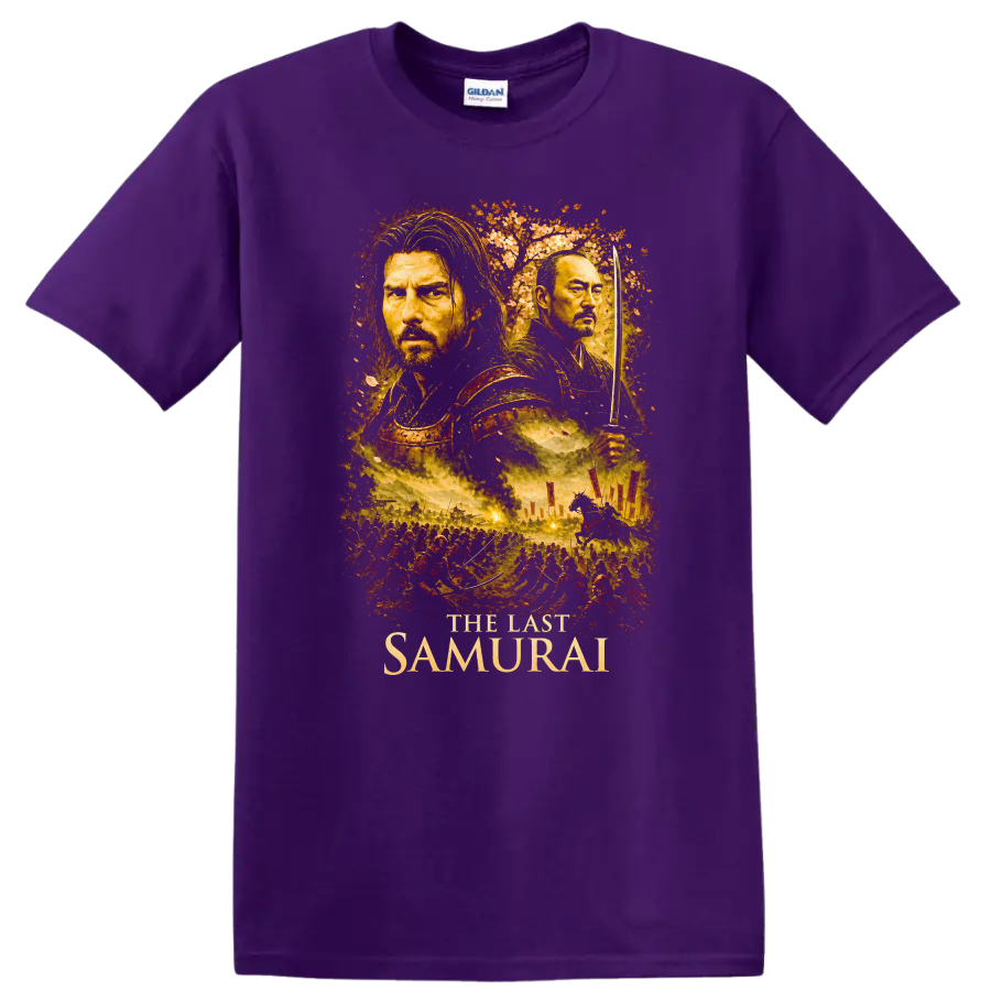 The Last Samurai Vintage Cult Movie Character Portrait T Shirt on a Purple T Shirt
